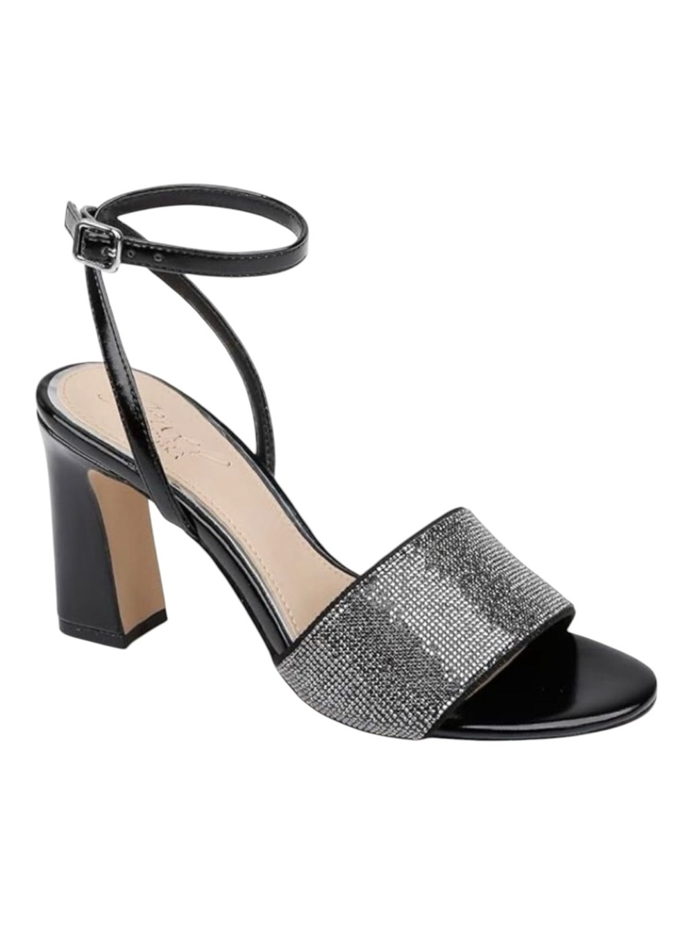 JEWEL BADGLEY MISCHKA Hattie Block Heel Sandal with Ankle Strap in Black